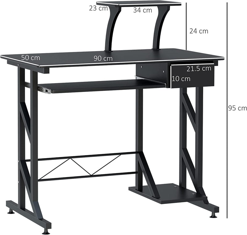 Scrivania per Computer Salvaspazio in Acciaio E Legno, Scrivania Da Ufficio Con Cassetto, Ripiano Tastiera Estraibile 90 X 50 X 95Cm