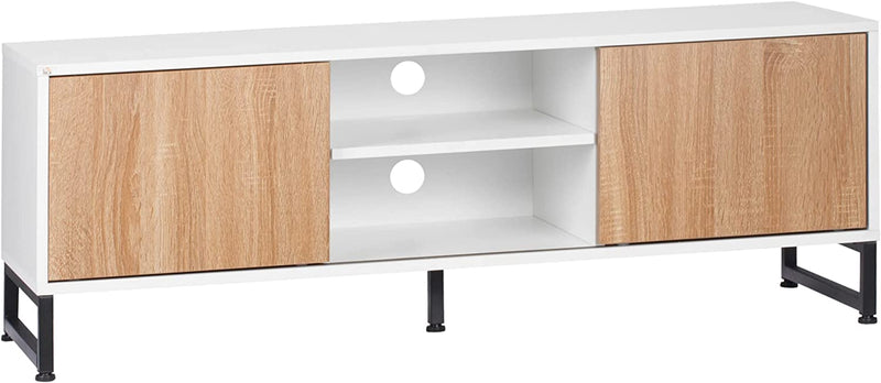 Mobile TV per Modelli Fino a 50" Max, Mobile TV Moderno in Truciolato E Acciaio Con 2 Ripiani Aperti E 2 Armadietti Chiusi, 120X39.5X45 Cm