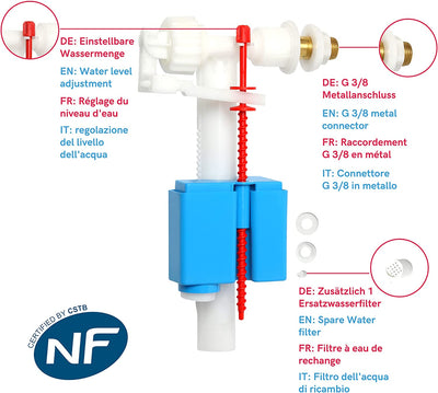 Valvola Di Riempimento Universale per WC Di Risciacquo 3/8 Ugello in Ottone, Valvola a Galleggiante per Lo Sciacquone, Gratis Filter, 5 Anni Di Garanzia Del Produttore