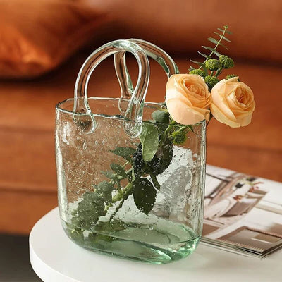 , Vasi in Vetro a Forma Di Borsa, Decorazione Creativa Con Bolle, Vaso per Fiori Borsetta Scrivania, Mini Acquario Pesci Cristallo, Ideale Come Centrotavola, Cucina, Ufficio, Soggiorno (Verde