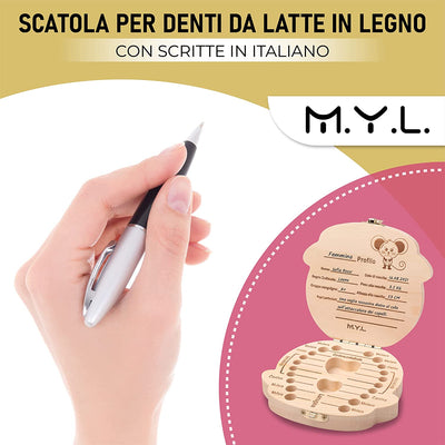 Scatola Porta Dentini Da Latte in Legno X Bambino E Bambina - Cofanetto Dentini per Conservare I Primi Dentini Dei Tuoi Bambini.Fatto a Mano. Scritte in Lingua Italiana. Idea Regalo X Ricordi