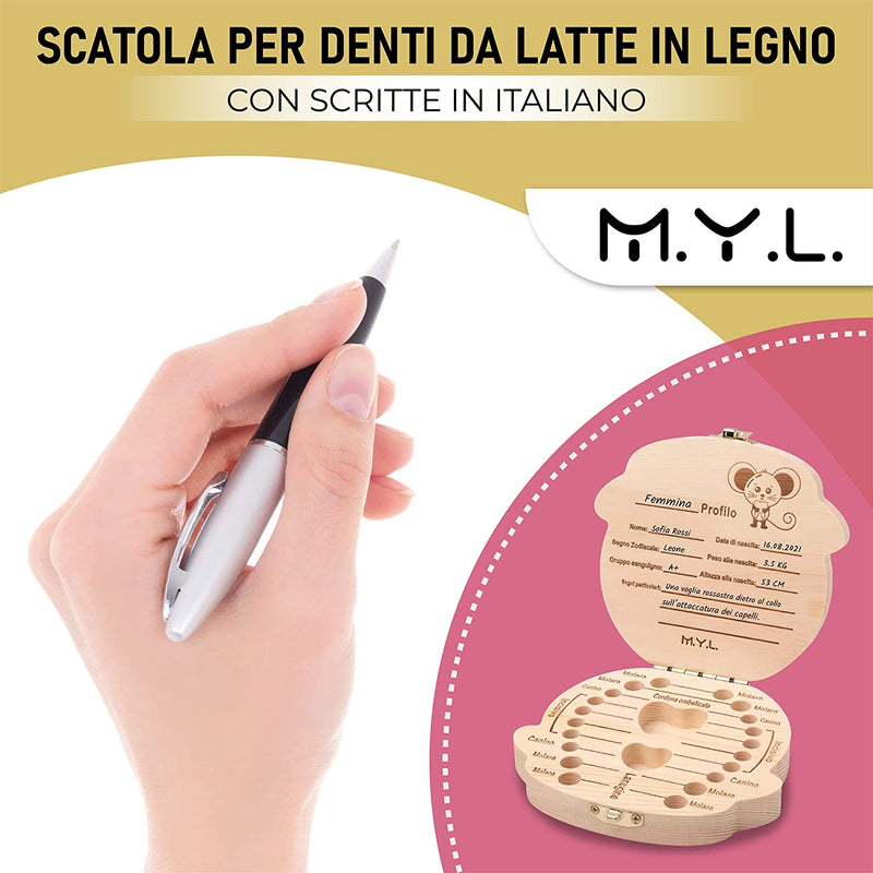 Scatola Porta Dentini Da Latte in Legno X Bambino E Bambina - Cofanetto Dentini per Conservare I Primi Dentini Dei Tuoi Bambini.Fatto a Mano. Scritte in Lingua Italiana. Idea Regalo X Ricordi