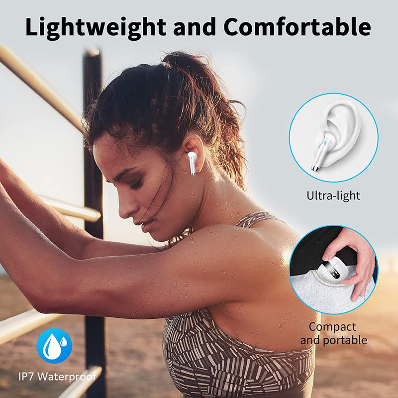 Cuffie Bluetooth, Auricolari Bluetooth 5.3 Cuffie Wireless In-Ear Con 4 Mic, 2023 Cuffie Senza Fili ENC Cancellazione Rumore, Mini Cuffiette Bluetooth IP7 Impermeabile Hifi Stereo/Led/Usb-C Bianco