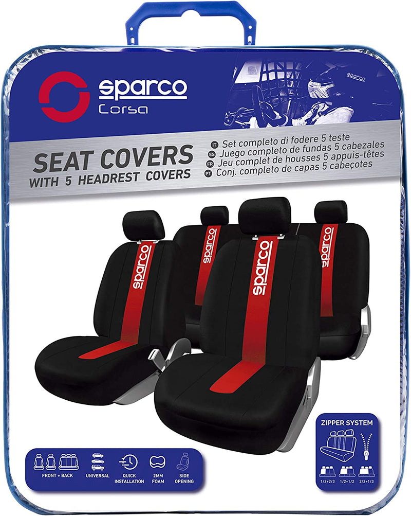 SPC1013 Set Coprisedili Anteriori/Posteriori, Classic, 100% Poliestere, Compatibile Con Airbag, Rosso