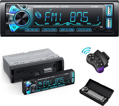 RDS Autoradio Bluetooth Con Estraibile Frontalino,  1 DIN Stereo Auto Bluetooth 7 Colori Con Telecomando, Autoradio Con Lettore MP3 E Due Porte USB, Supporta Am/Fm/Aux/Tf/Ios/Android, 4X65W