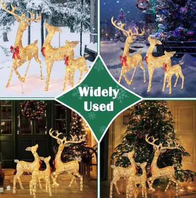 3-PCS Christmas Lighted Reindeer Family Christmas Decorations Deer for Outdoor Yard Christmas Glowing Decoration with 420 LED Lights, Battery Box, Plug, Ground Stakes