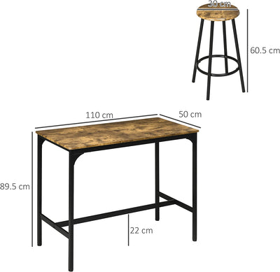 Set Da Bar 5 Pezzi Con Tavolo Alto E 4 Sgabelli, Bancone Bar Stile Industriale in Legno E Metallo, Marrone E Nero