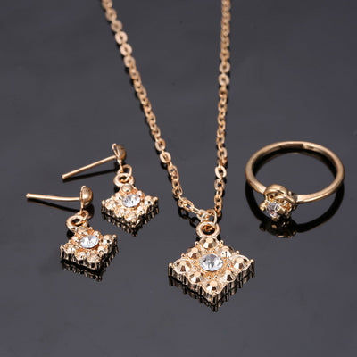 Diamond Necklace, Earring, Ring, Lady Jewelry, Square Bridal Jewelry Set Wholesale