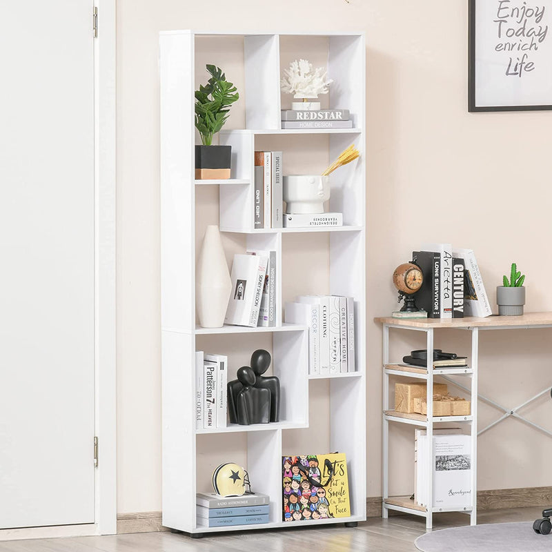 Libreria Scaffale Moderna Di Design a 8 Ripiani in Legno Truciolare, Arredamento Casa E Ufficio, 70X24X178Cm Bianco