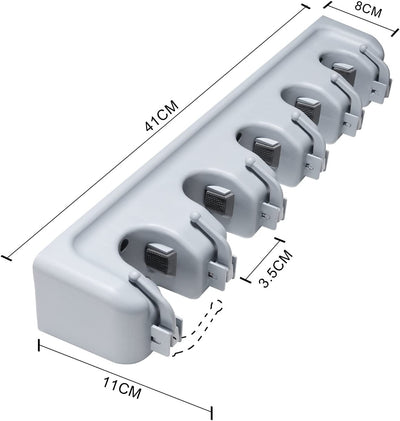 Portascopa E Portaspazzole Da Muro Attrezzi 5 Posti E 6 Ganci Supporto per Scopa E Spazzolone Robusto Salvaspazio