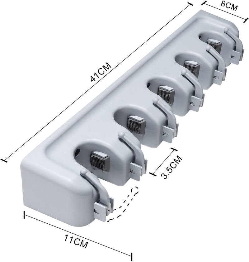 Portascopa E Portaspazzole Da Muro Attrezzi 5 Posti E 6 Ganci Supporto per Scopa E Spazzolone Robusto Salvaspazio