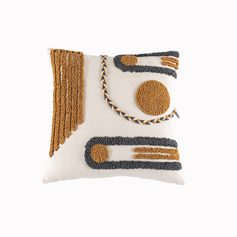 Indian Hand-Tufted Cushion Cover, Ethnic Style Braid Loop Velvet Throw Pillow