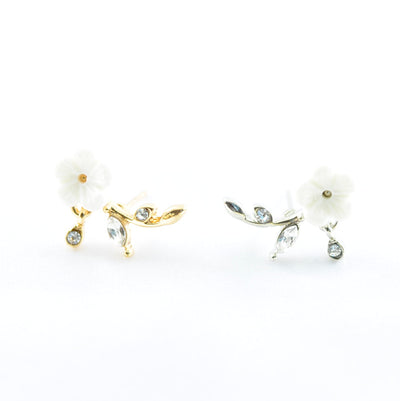 Korean Shell Earrings Classic Sterling Silver Needle Earrings Leaf White Flower Water Drop Temperament Earrings